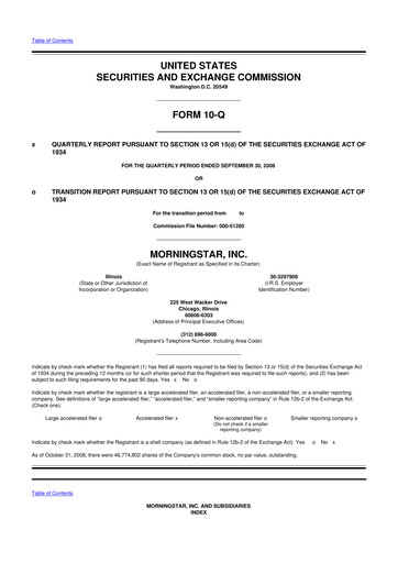 Thumbnail Morningstar
 10-Q Quarterly Report FY 