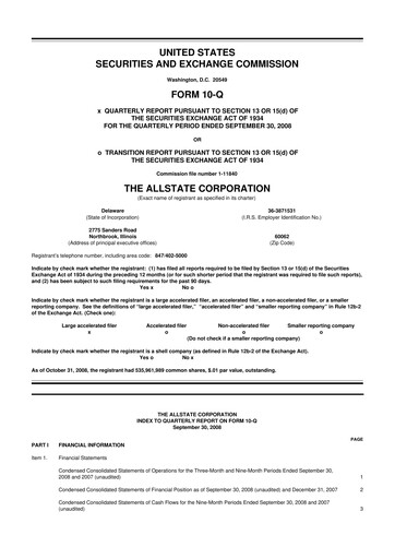 Thumbnail Allstate 10-Q Quarterly Report FY 