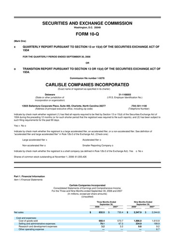 Thumbnail Carlisle Companies
 10-Q Quarterly Report FY 