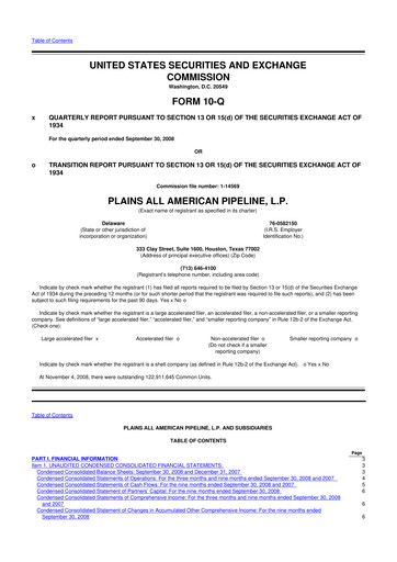 Thumbnail Plains All American Pipeline 10-Q Quarterly Report FY 