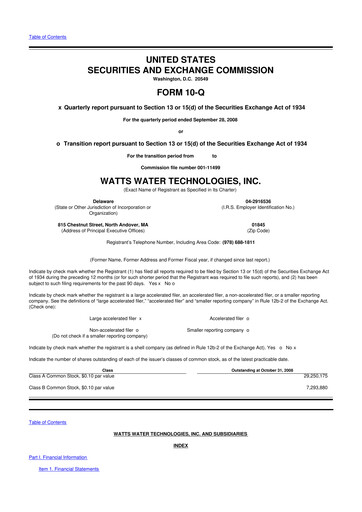 Thumbnail Watts Water Technologies
 10-Q Quarterly Report FY 