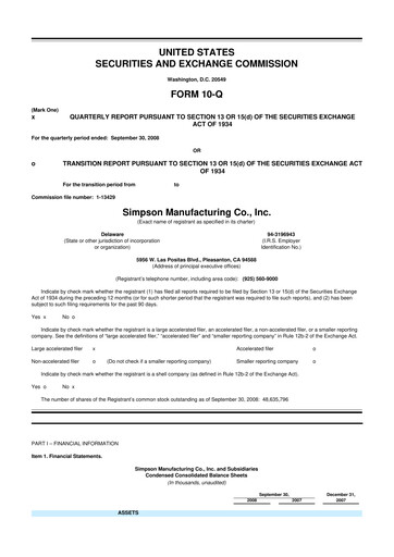 Thumbnail Simpson Manufacturing Company
 10-Q Quarterly Report FY 