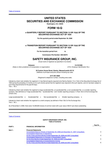 Thumbnail Safety Insurance
 10-Q Quarterly Report FY 