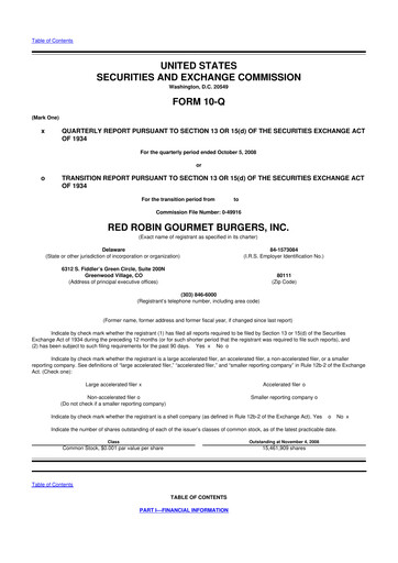 Miniature Red Robin
 10-Q Rapport trimestriel  