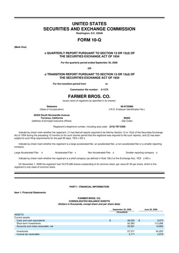 Thumbnail Farmer Brothers
 10-Q Quarterly Report FY 