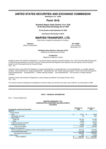Thumbnail Marten Transport 10-Q Quarterly Report FY 