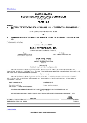 Thumbnail Rush Enterprises
 10-Q Quarterly Report FY 