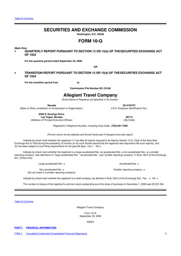 Thumbnail Allegiant Travel Company 10-Q Quarterly Report FY 