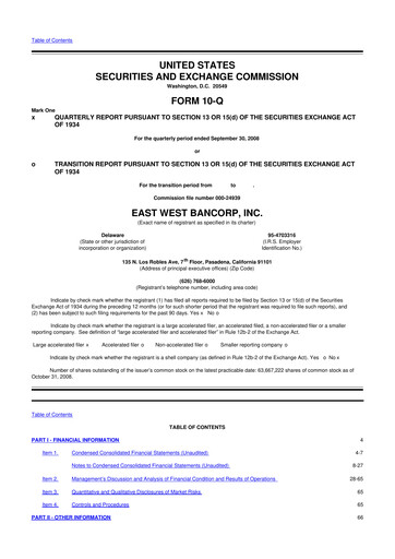 Thumbnail East West Bancorp
 10-Q Quarterly Report FY 