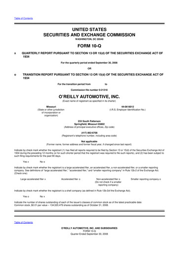 Thumbnail O'Reilly Automotive 10-Q Quarterly Report FY 