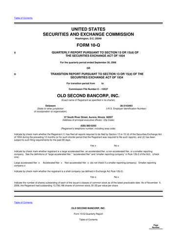 Vorschaubild Old Second Bancorp 10-Q Quartalsbericht  
