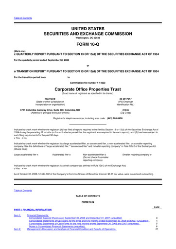 Miniature COPT Defense Properties 10-Q Rapport trimestriel  