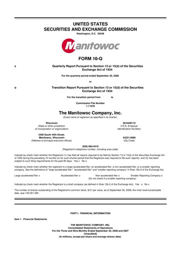 Thumbnail The Manitowoc Company
 10-Q Quarterly Report FY 
