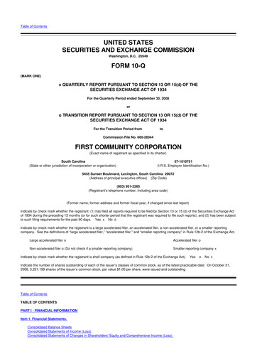 Thumbnail First Community Corporation 10-Q Quarterly Report FY 