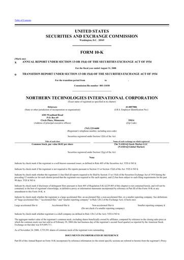 Miniature Northern Technologies International 10-K Rapport annuel 