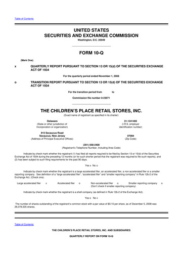 Thumbnail The Children's Place
 10-Q Quarterly Report FY 