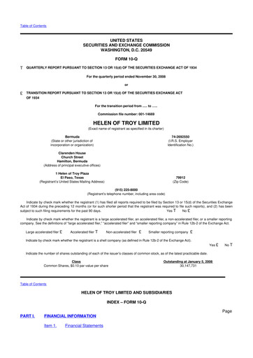 Thumbnail Helen of Troy 10-Q Quarterly Report FY 