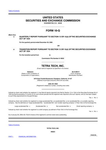 Thumbnail Tetra Tech
 10-Q Quarterly Report FY 