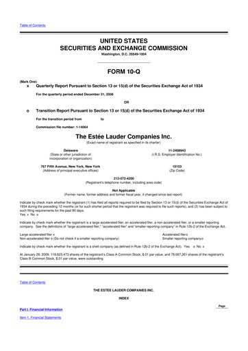 Thumbnail Estee Lauder 10-Q Quarterly Report FY 