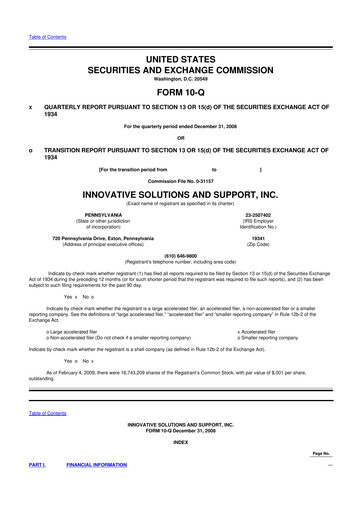 Miniature Innovative Solutions and Support 10-Q Rapport trimestriel  