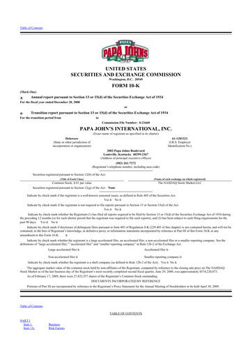 Thumbnail Papa John's Pizza
 10-K Annual Report 