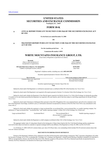 Thumbnail White Mountains Insurance Group 10-K Annual Report 