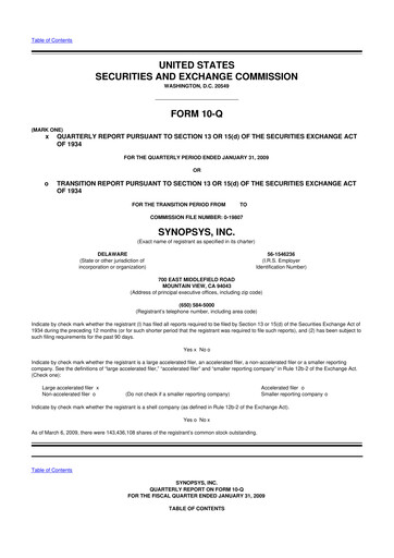 Thumbnail Synopsys 10-Q Quarterly Report FY 