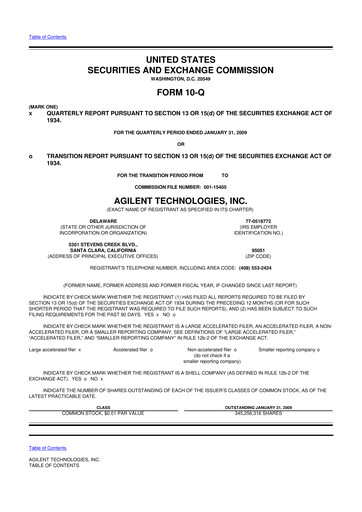 Thumbnail Agilent Technologies 10-Q Quarterly Report FY 