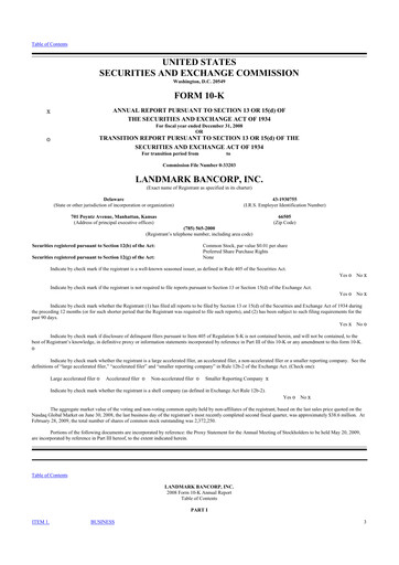 Thumbnail Landmark Bancorp 10-K Annual Report 