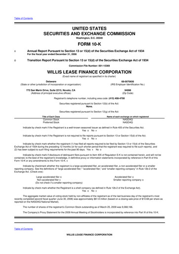 Thumbnail Willis Lease Finance Corporation 10-K Annual Report 