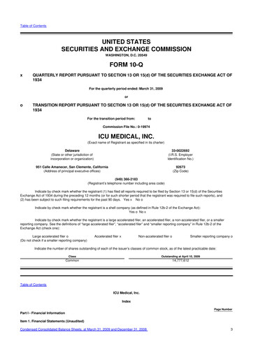 Miniature ICU Medical
 10-Q Rapport trimestriel  