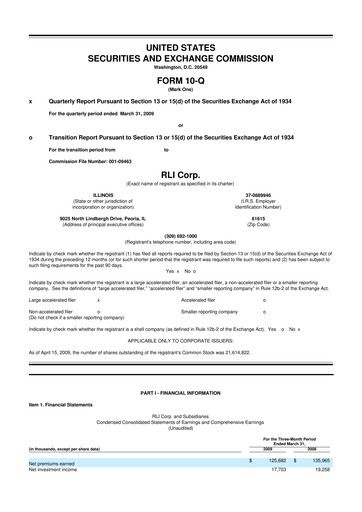 Vorschaubild RLI Corp.
 10-Q Quartalsbericht  