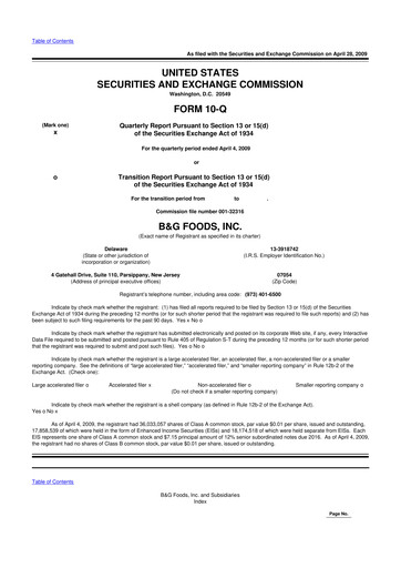 Miniature B&G Foods

 10-Q Rapport trimestriel  