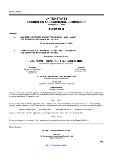 Thumbnail J. B. Hunt
 10-Q Quarterly Report FY 