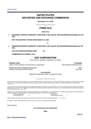 Thumbnail EQT Corporation
 10-Q Quarterly Report FY 