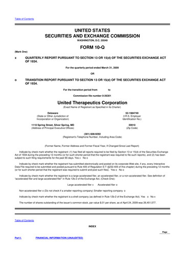 Thumbnail United Therapeutics 10-Q Quarterly Report FY 