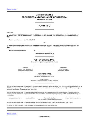 Miniature OSI Systems
 10-Q Rapport trimestriel  