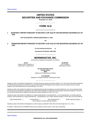 Thumbnail Morningstar
 10-Q Quarterly Report FY 