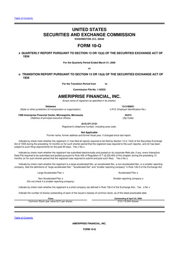 Thumbnail Ameriprise Financial
 10-Q Quarterly Report FY 