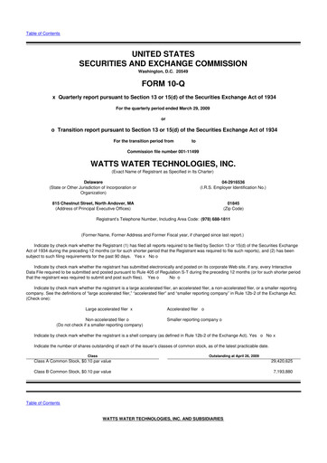 Thumbnail Watts Water Technologies
 10-Q Quarterly Report FY 