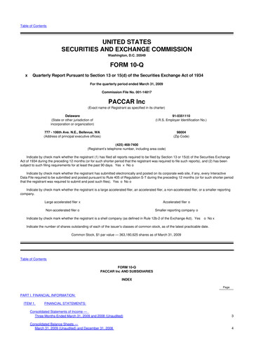 Thumbnail Paccar 10-Q Quarterly Report FY 