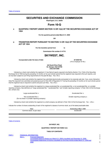 Thumbnail SkyWest 10-Q Quarterly Report FY 