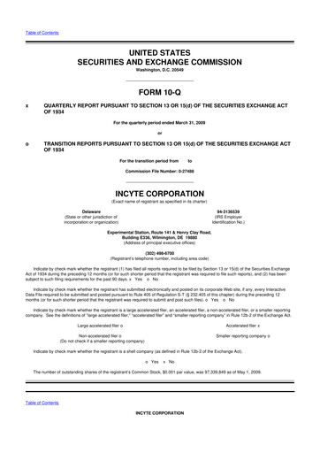 Thumbnail Incyte 10-Q Quarterly Report FY 