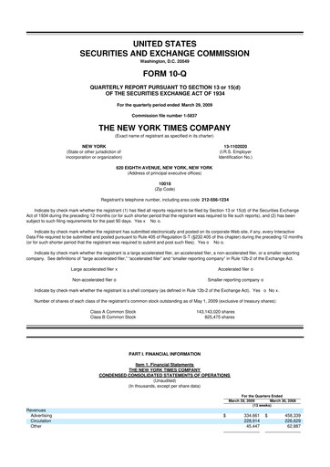 Thumbnail New York Times 10-Q Quarterly Report FY 