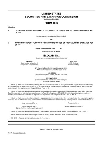 Thumbnail Ecolab 10-Q Quarterly Report FY 