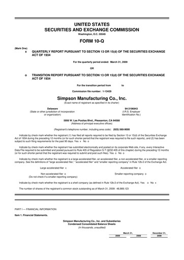 Thumbnail Simpson Manufacturing Company
 10-Q Quarterly Report FY 