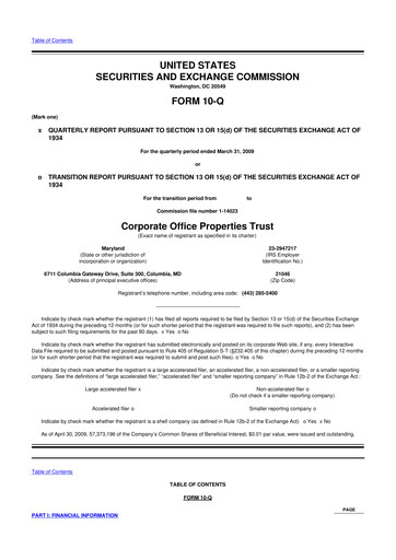Miniature COPT Defense Properties 10-Q Rapport trimestriel  