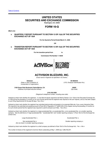Thumbnail Activision Blizzard 10-Q Quarterly Report FY 