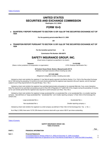 Thumbnail Safety Insurance
 10-Q Quarterly Report FY 