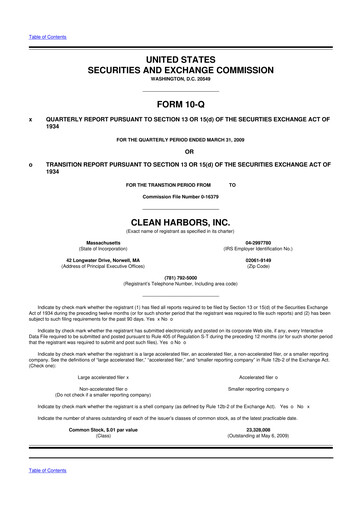 Thumbnail Clean Harbors
 10-Q Quarterly Report FY 